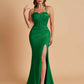 Sexy Soft Satin Mermaid Spaghetti Straps Side Slit Floor-Length Bridesmaid Dresses