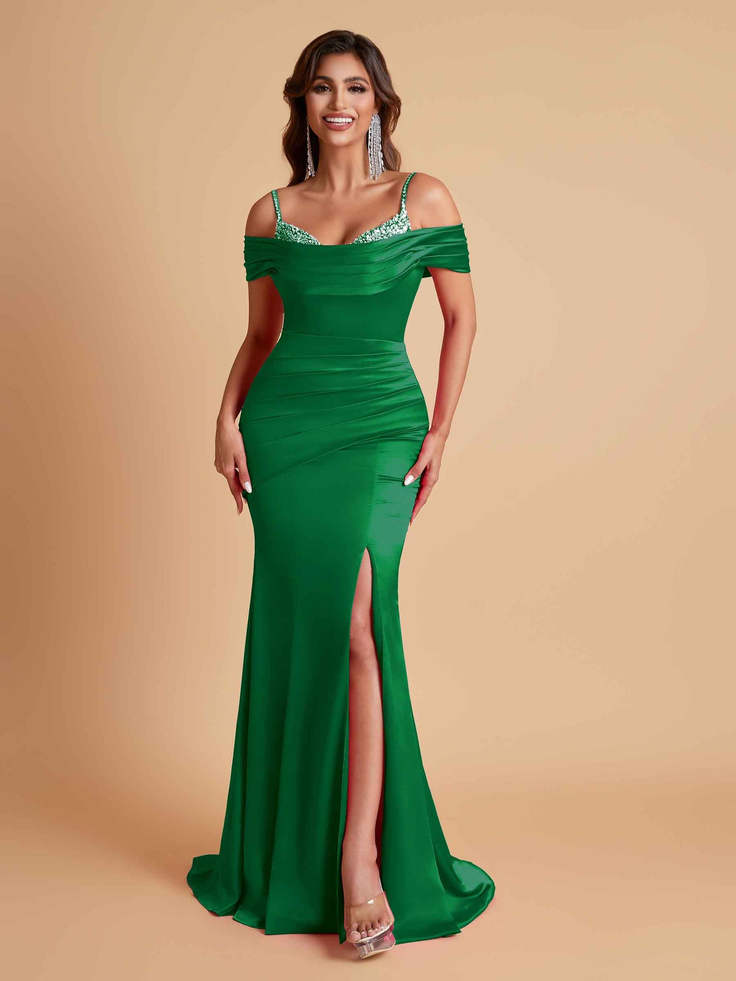 Elegant Soft Satin Mermaid Spaghetti Straps Floor-Length Mermaid Bridesmaid Dresses