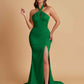 Elegant Soft Satin Mermaid Halter Side Slit Floor-Length Bridesmaid Dresses Online
