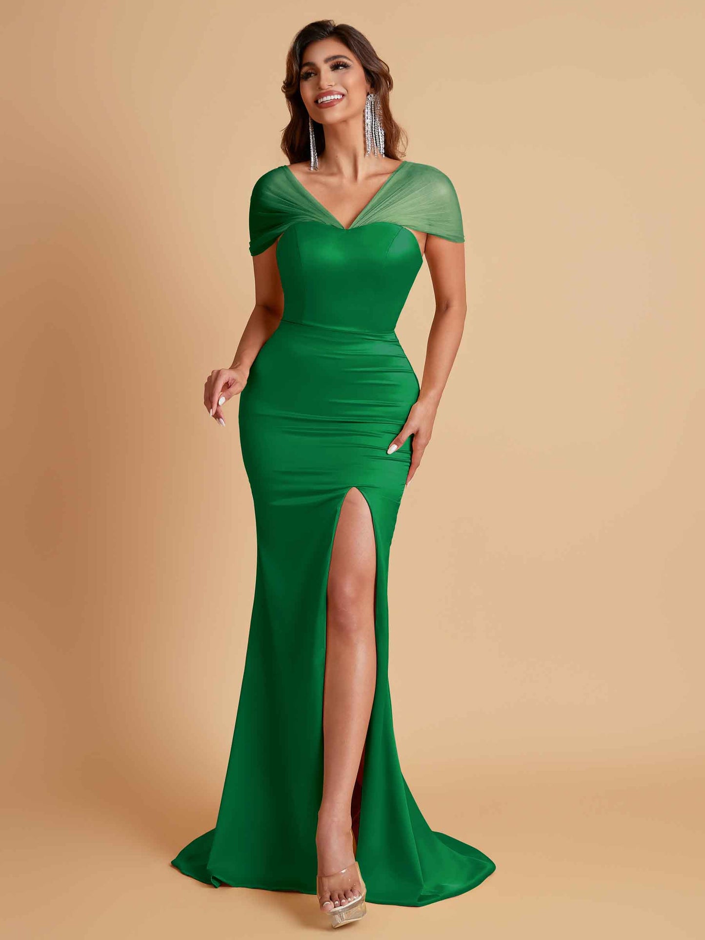 Sexy Soft Satin Mermaid V-neck Floor-Length Mermaid Bridesmaid Dresses
