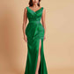 Elegant V Neck Soft Satin Side Slit Floor-Length Mermaid Bridesmaid Dresses