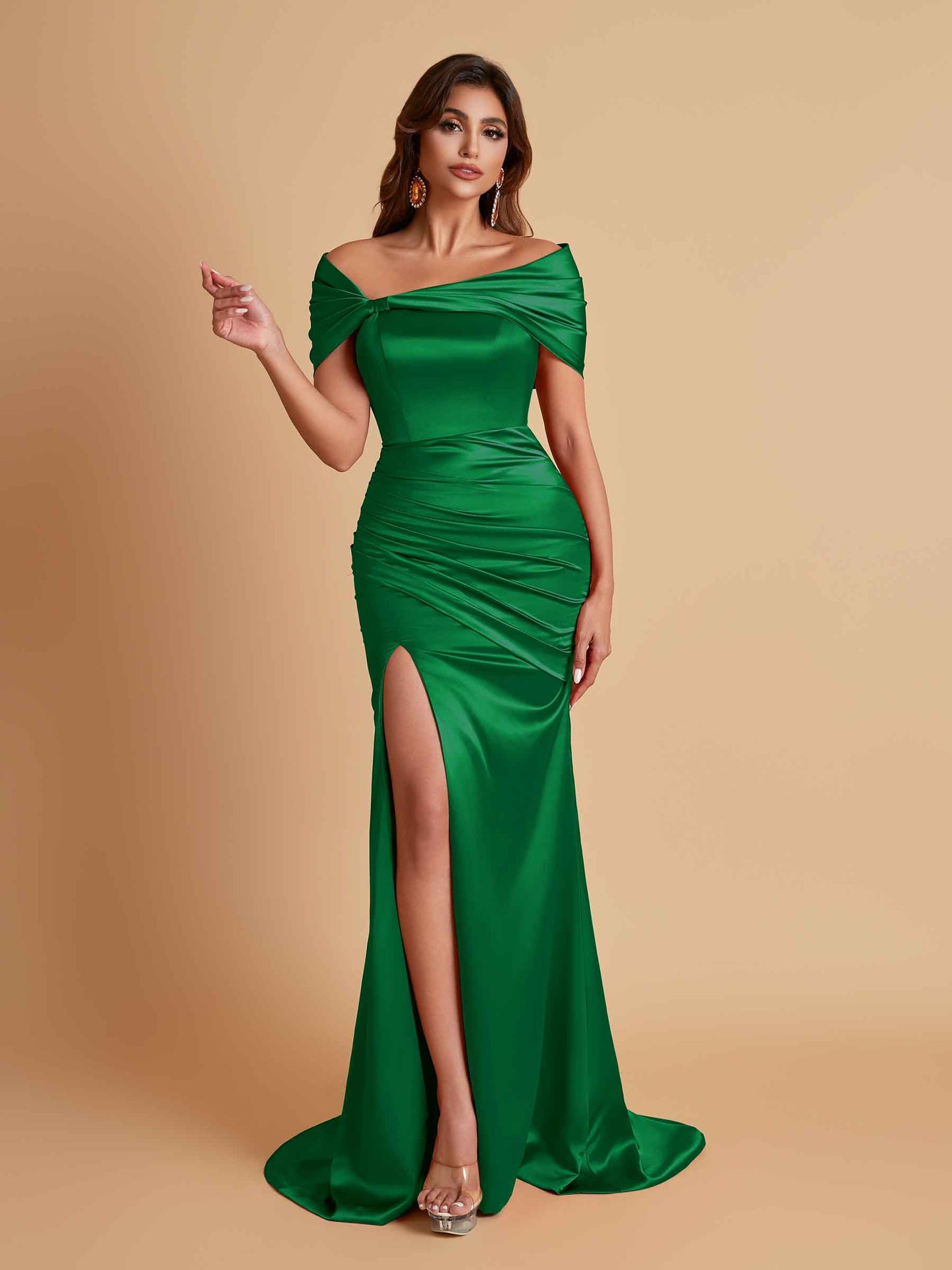 Elegant Soft Satin Off-the-shoulder Side-Slit Mermaid Bridesmaid Dresses