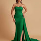 Simple Soft Satin Mermaid Strapless Floor-Length Mermaid Bridesmaid Dresses