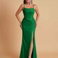 Gorgeous Spaghetti Straps Soft Satin Side Slit Floor-Length Mermaid Bridesmaid Dresses