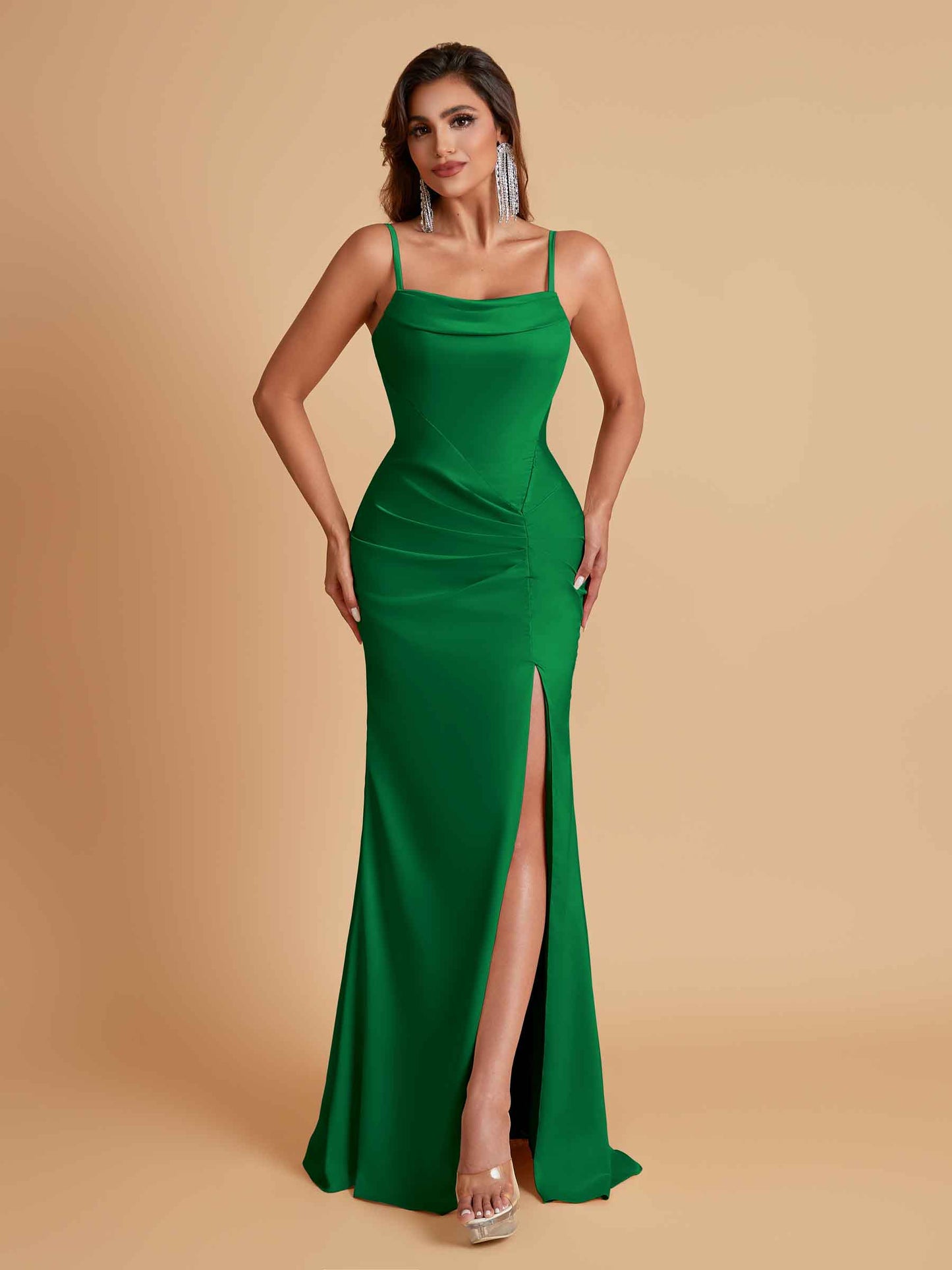 Gorgeous Spaghetti Straps Soft Satin Side Slit Floor-Length Mermaid Bridesmaid Dresses