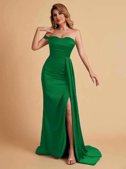 Sexy One-Shoulder Sweetheart With Train With High Split Floor-Length Bridesmaid Dresses