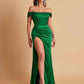 Sexy Off the Shoulder Soft Satin Side Slit Floor-Length Mermaid Bridesmaid Dresses