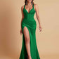 Stunning V Neck Soft Satin Side Slit Floor-Length Mermaid Bridesmaid Dresses