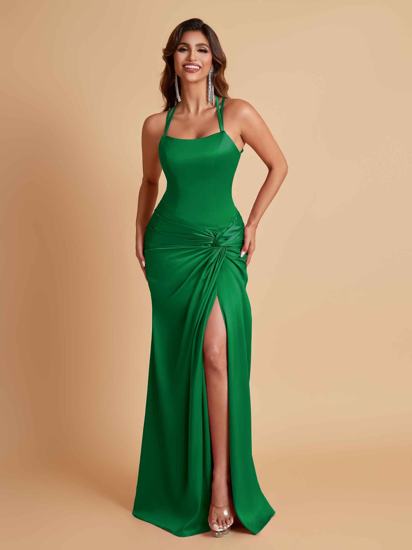 Gorgeous Square Criss Cross Soft Satin Side Slit Floor-Length Mermaid Bridesmaid Dresses