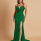 Sexy Soft Satin V-neck Spaghetti Strap Side-Slit Mermaid Bridesmaid Dresses