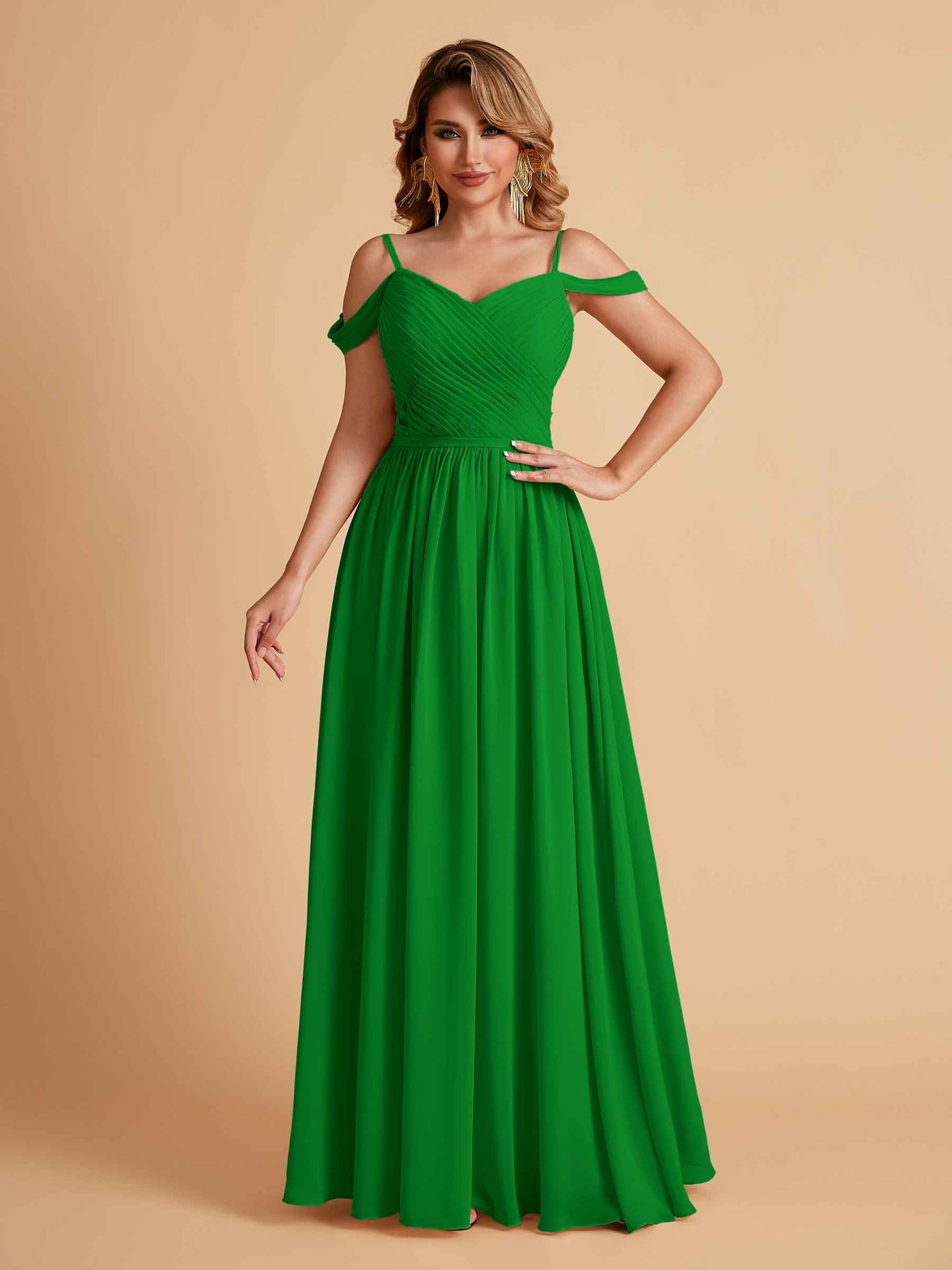 Elegant A-line Chiffon Off The Shoulder V-Neck Bridesmaid Dresses Online