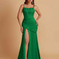 Sexy Soft Satin Mermaid Spaghetti Straps Side Slit Floor-Length Bridesmaid Dresses