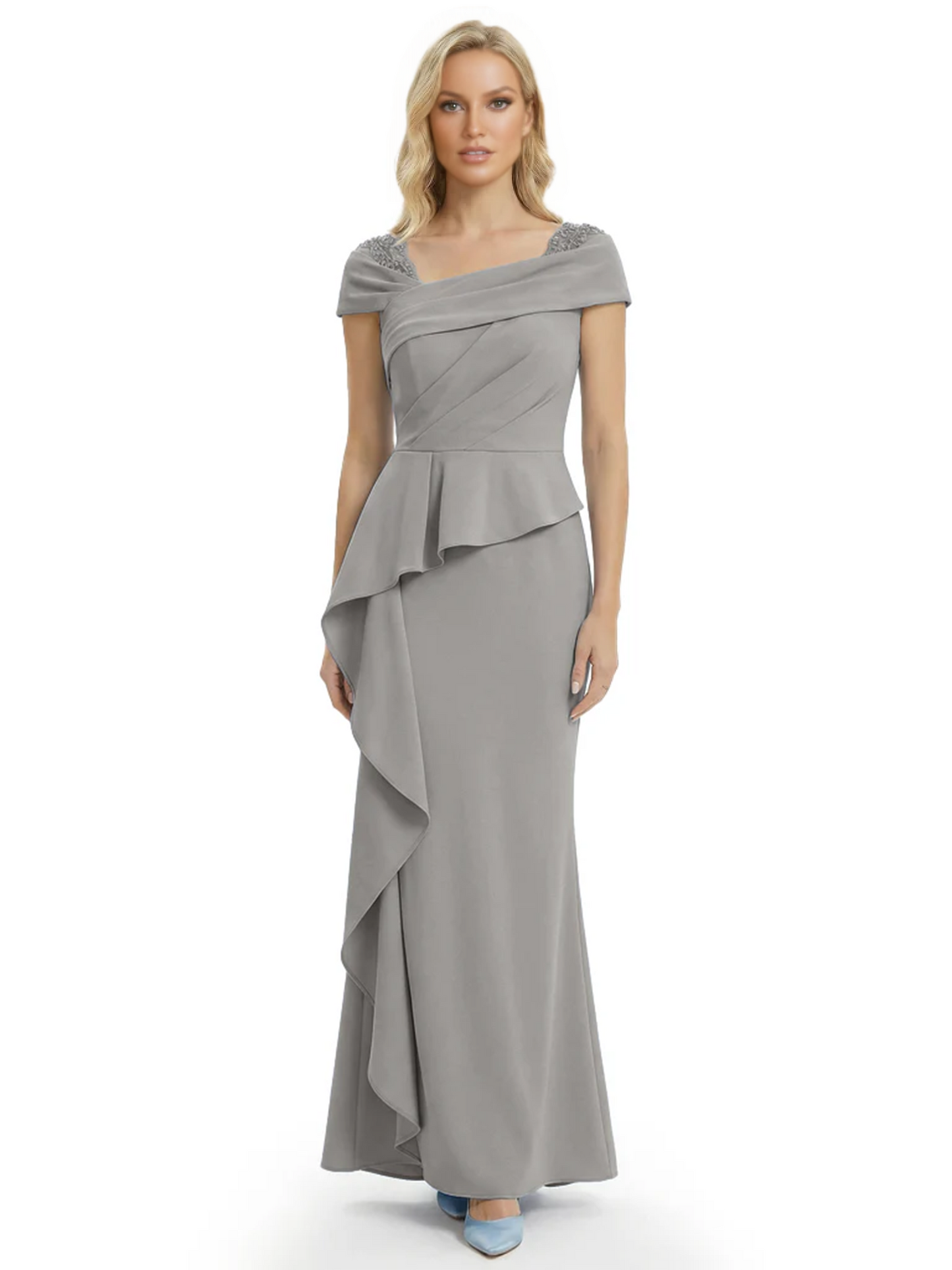 A-Line Satin Cap Sleeves Mother of the Brides Dresses Floor Length For Wedding