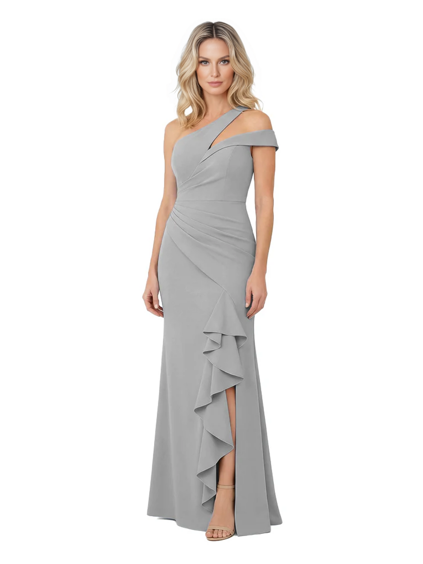 Modern Mother of Bride Dresses 2026 Asymmetric Neckline Ruffle Slit Gown