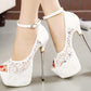 Women's Wedding Shoes Ultra High Heels, Stiletto Sandals, Sexy Lace Metal Heel Fish Mouth Women's Shoes