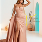 Sexy Satin Sheath Bridesmaid Dresses Spaghetti Straps Sweetheart Side Slit With Train