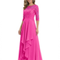 3/4 Sleeve Mother of the Bride Dress with Lace Embroidery High-Low Hem 2026