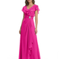 Elegant Mother of the Groom Dress Cascading Ruffle Chiffon Formal Gown Rhinestone