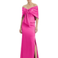 Formal Floor-Length Mother of the Bride Gown Satin Maxi Dress with Bow Neckline