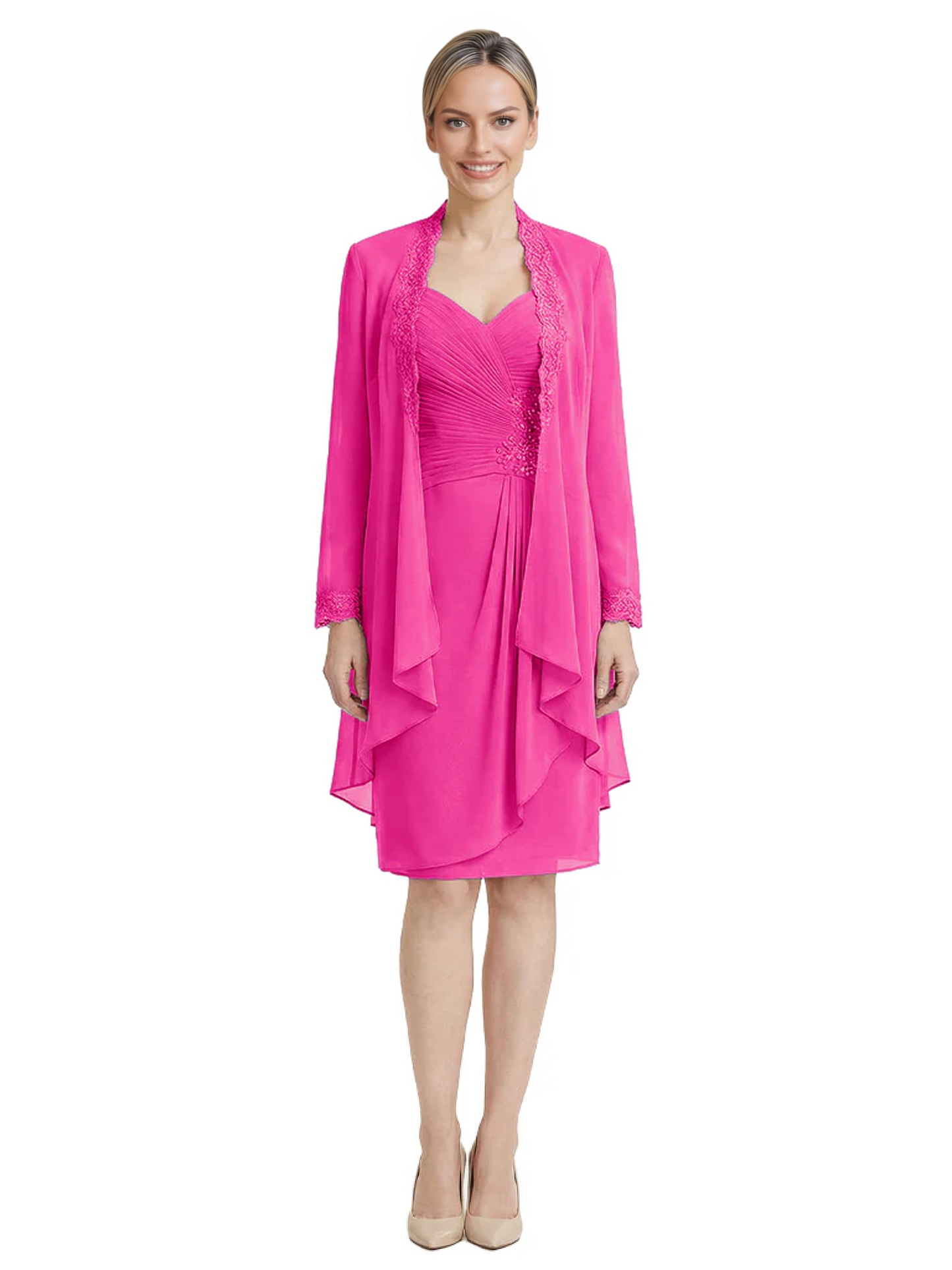2PCS Knee Length Chiffon Mother of the Brides Dresses Short V-Neck