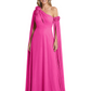 One Shoulder Mother of the Bride Dress Asymmetrical Cape Sleeve Gown with Floral