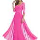 Luxury Burgundy Formal Dress Embroidered Lace Bodice Flowy Chiffon Gown 2026