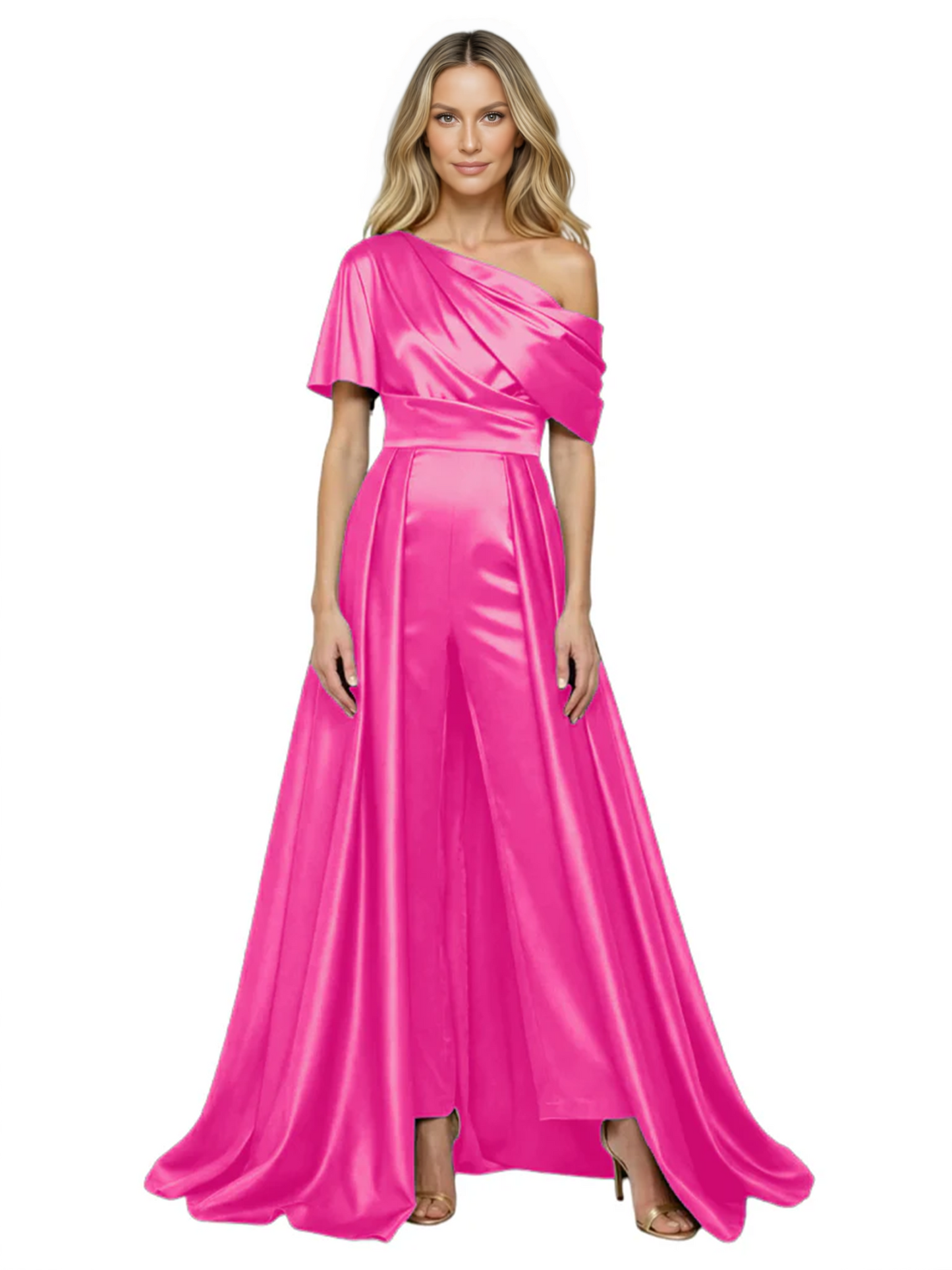 One Shoulder Mother of Bride jumpsuits Formal Gowns Floor Length Detachable Train
