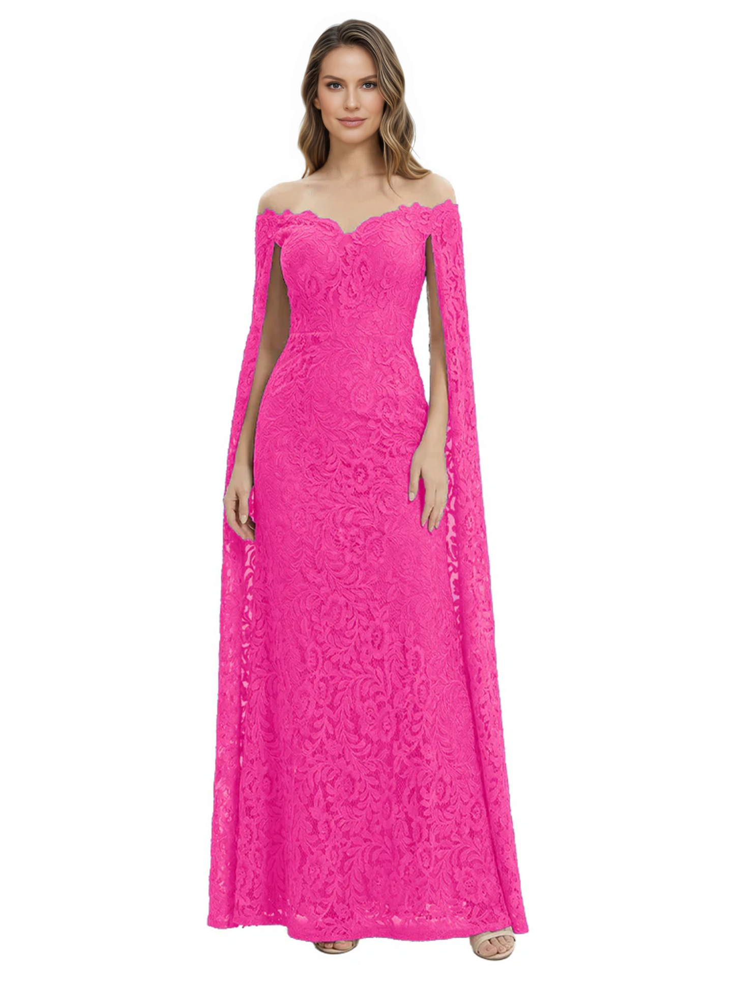 Elegant Mother of the Groom Gown Floral Lace Embroidered Formal Dress with Cape