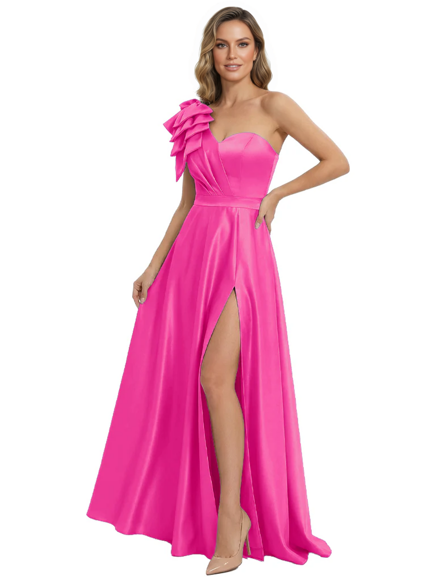 Elegant Mother of the Groom Dress A-Line Satin Formal Gown with High Slit Ruched Bodice