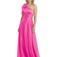 One-Shoulder Mother of the Bride Dress Satin Gown with Bow Ruched Empire Waist