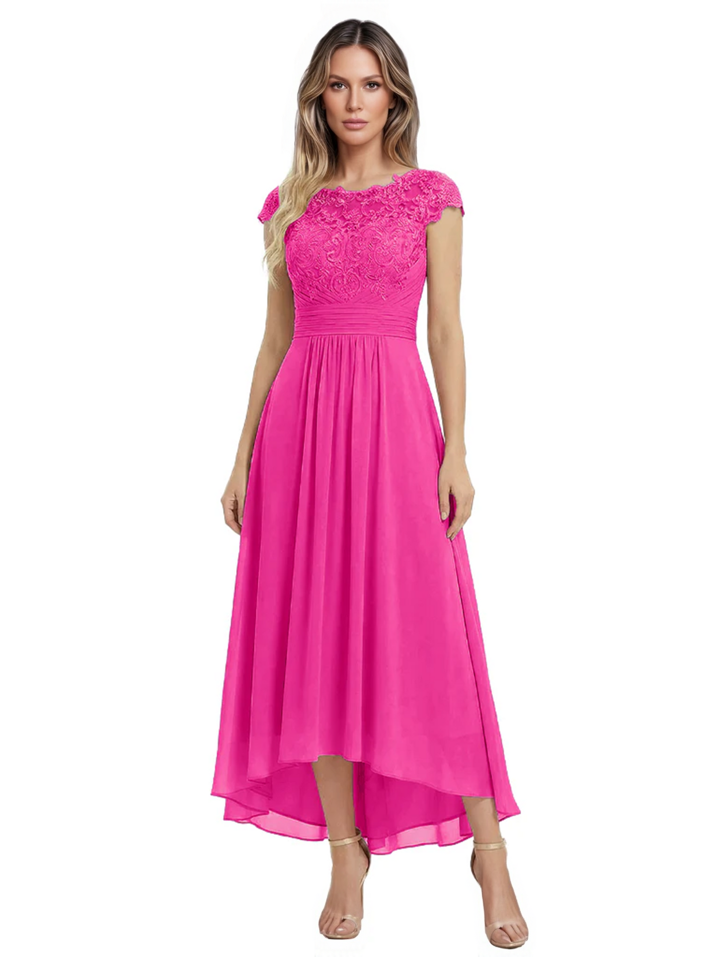 Elegant Evening Gown Trending 2026 Styles with Cap Sleeves High-Low Skirt
