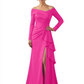 Elegant Mother of the Groom Dress Cascading Ruffle Satin Gown with High Slit Long Sleeves