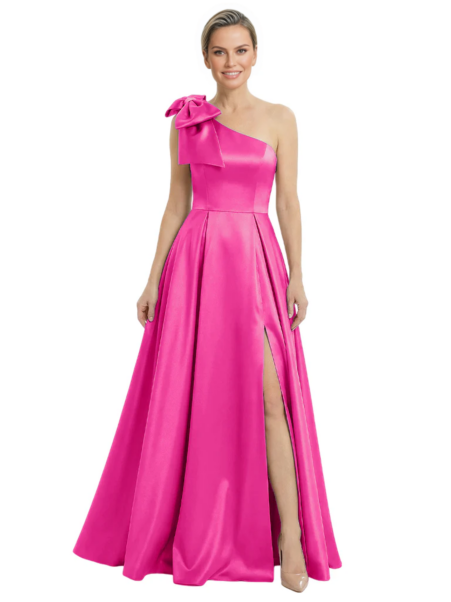 Luxury Bow Black Formal Dress One-Shoulder A-Line Gowns with Sexy Side Slit 2026