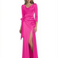 Elegant Evening Gowns Slit Trending Styles Satin Slit Formal Dress Cowl Neckline Gown Tie