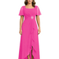 Formal High-Low Mother of the Bride Gown Sleeved Chiffon Maxi Dress Ruched Waist