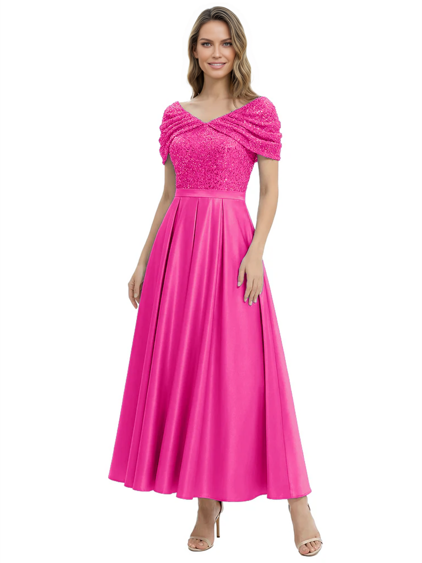 Luxury Formal Dress Sparkling Sequin Top Mother of Bride Dress Silk Satin A-Line Gowns