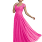 Long A-line Chiffon Short Sleeves Mother of the Brides Dresses Lace Wedding