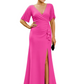 Elegant Evening Gown Trending V-Neck & Ruffle Detail Mother of Bride Outfits Slit