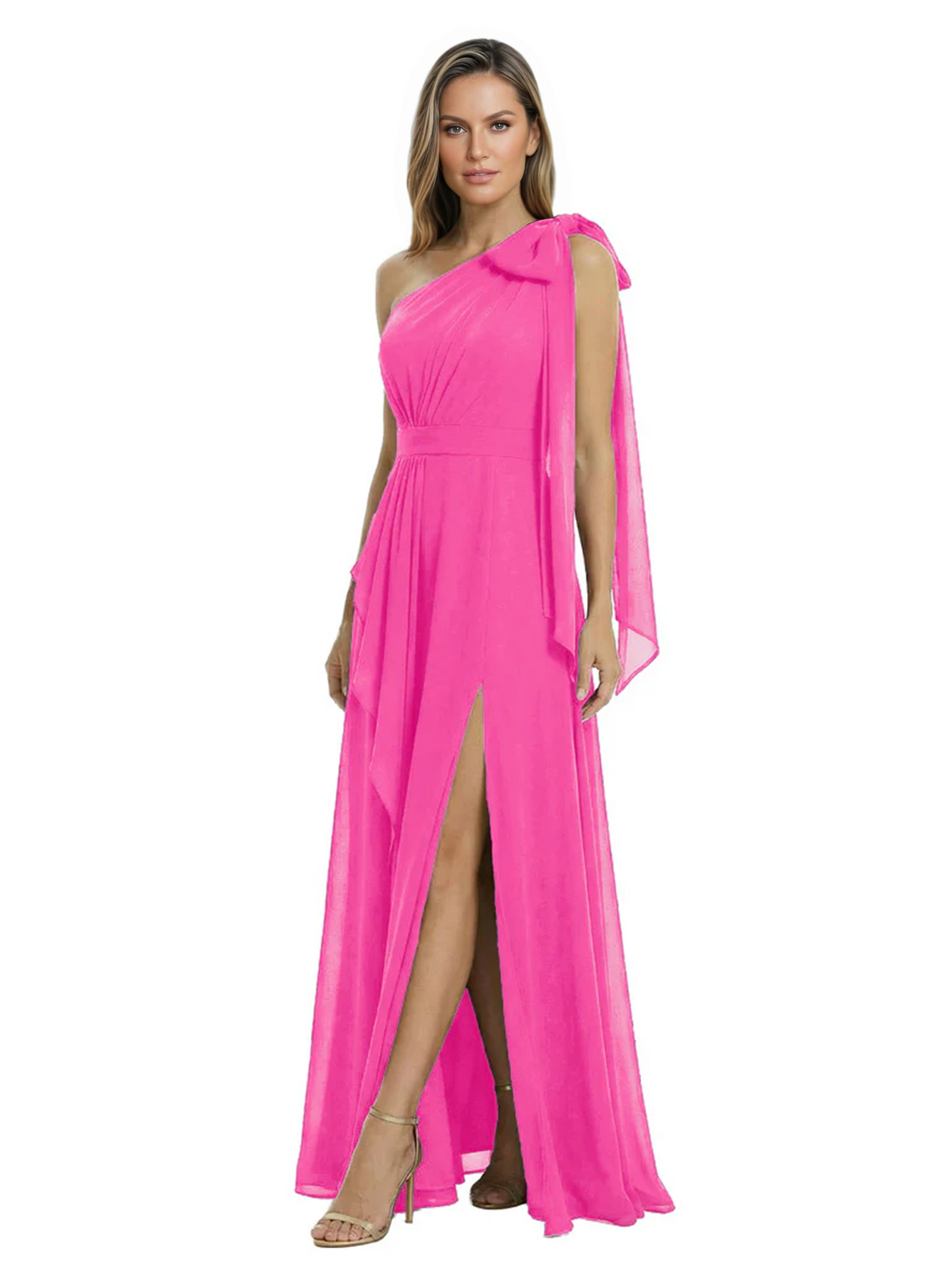 One-Shoulder Mother of the Bride Dress Chiffon Gown with Long Sash Detail