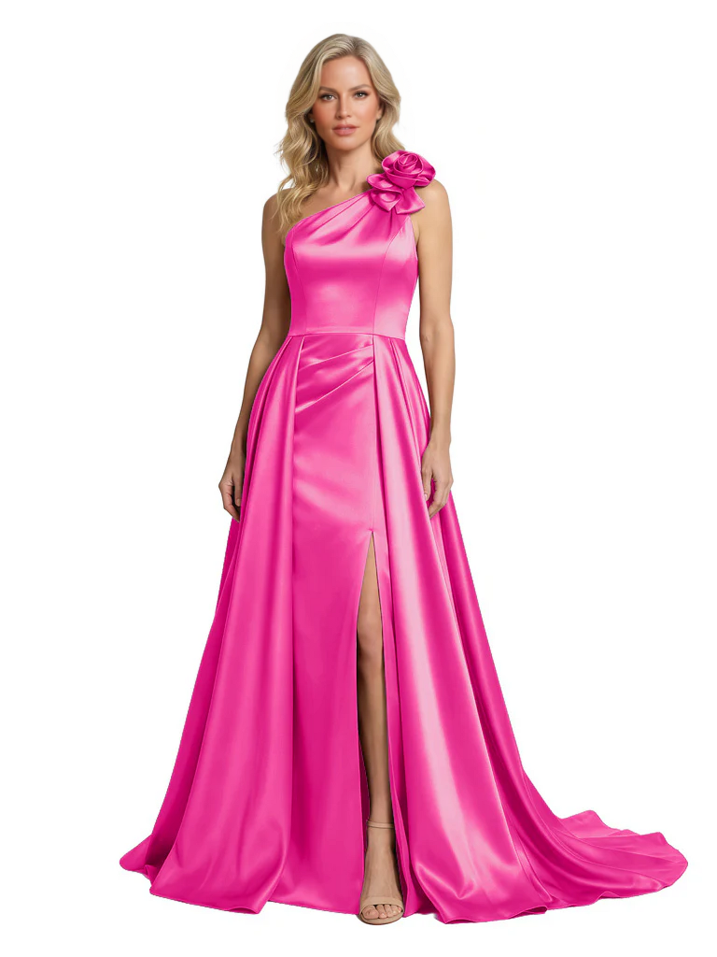 One Shoulder Sleeveless Mother of the Brides Dresses Floor Length Slit With Train