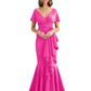 Satin Mother of the Bride Dress with Cascading Ruffles and Mermaid Tail V-Neck