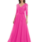 Chiffon Mother of the Bride Dress with Sequin V-Neck and Elegant Bow Sash