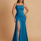 Sexy Soft Satin Mermaid Spaghetti Straps Side Slit Floor-Length Bridesmaid Dresses