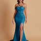 Sexy Soft Satin Mermaid One Shoulder Asymmetrical Side Slit Floor-Length Bridesmaid Dresses