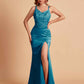 Sexy Satin V-neck Side Slit Mermaid Floor Length Bridesmaid Dresses