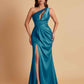 Sexy One Shoulder Soft Satin Side Slit Floor-Length Mermaid Bridesmaid Dresses