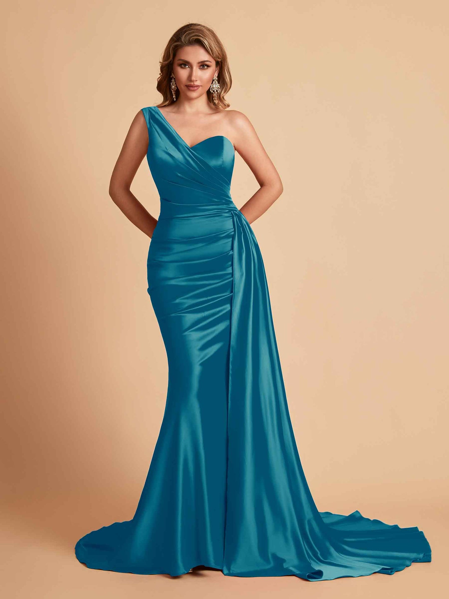 Sexy Satin Mermaid One Shoulder Maxi Long Bridesmaid Dresses Online