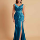 Elegant V Neck Soft Satin Side Slit Floor-Length Mermaid Bridesmaid Dresses