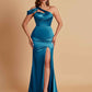 Elegant Soft Satin Sweetheart One Shoulder Side-Slit Mermaid Bridesmaid Dresses