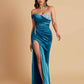 Sexy Soft Satin Mermaid One Shoulder Side Slit Floor-Length Mermaid Bridesmaid Dresses